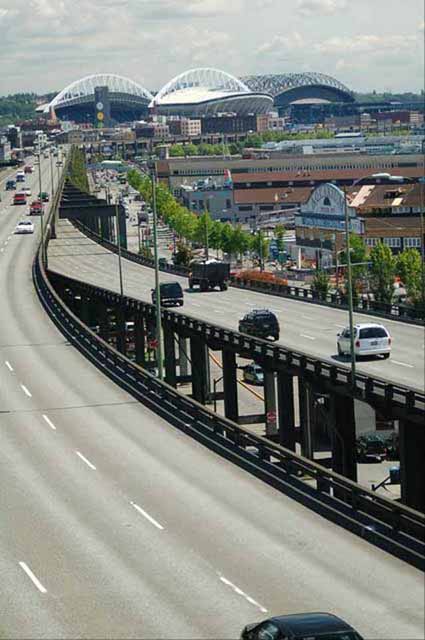 Seattle highway and Quest Field in the background